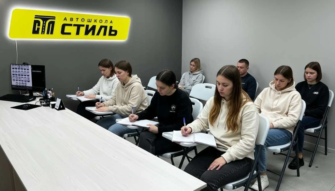 Ученики на теоретическом занятии в классе автошколы «Стиль».